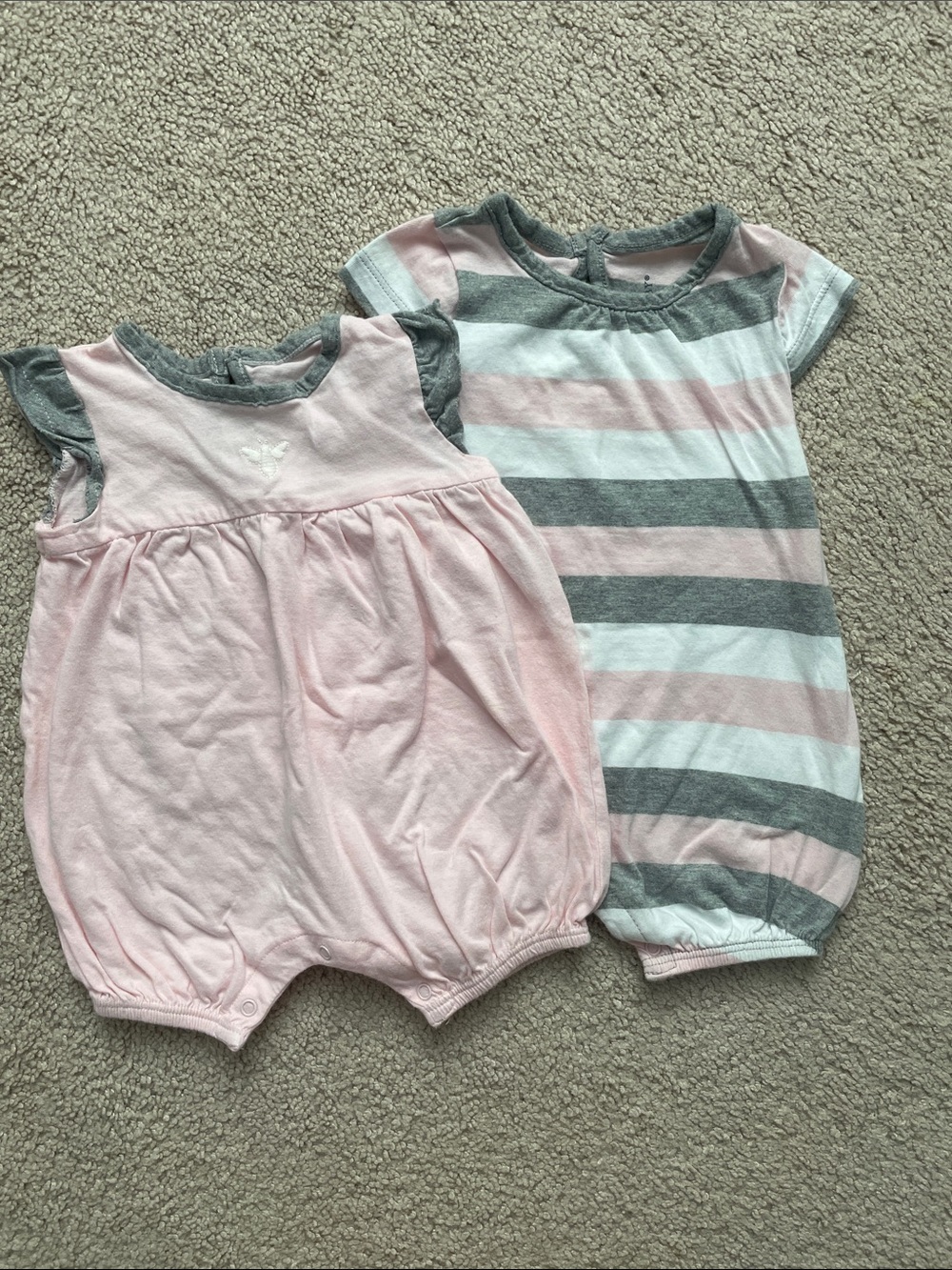 Burt's Bees Baby Pink and Gray Baby One-Piece Rompers (2)